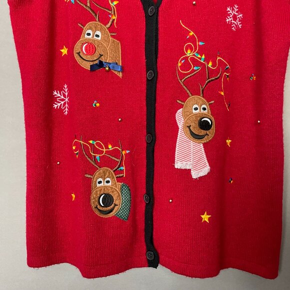 Vintage Christmas Sweater Vest Reindeer Embroider Applique Women Size 2X Holiday - Picture 5 of 12
